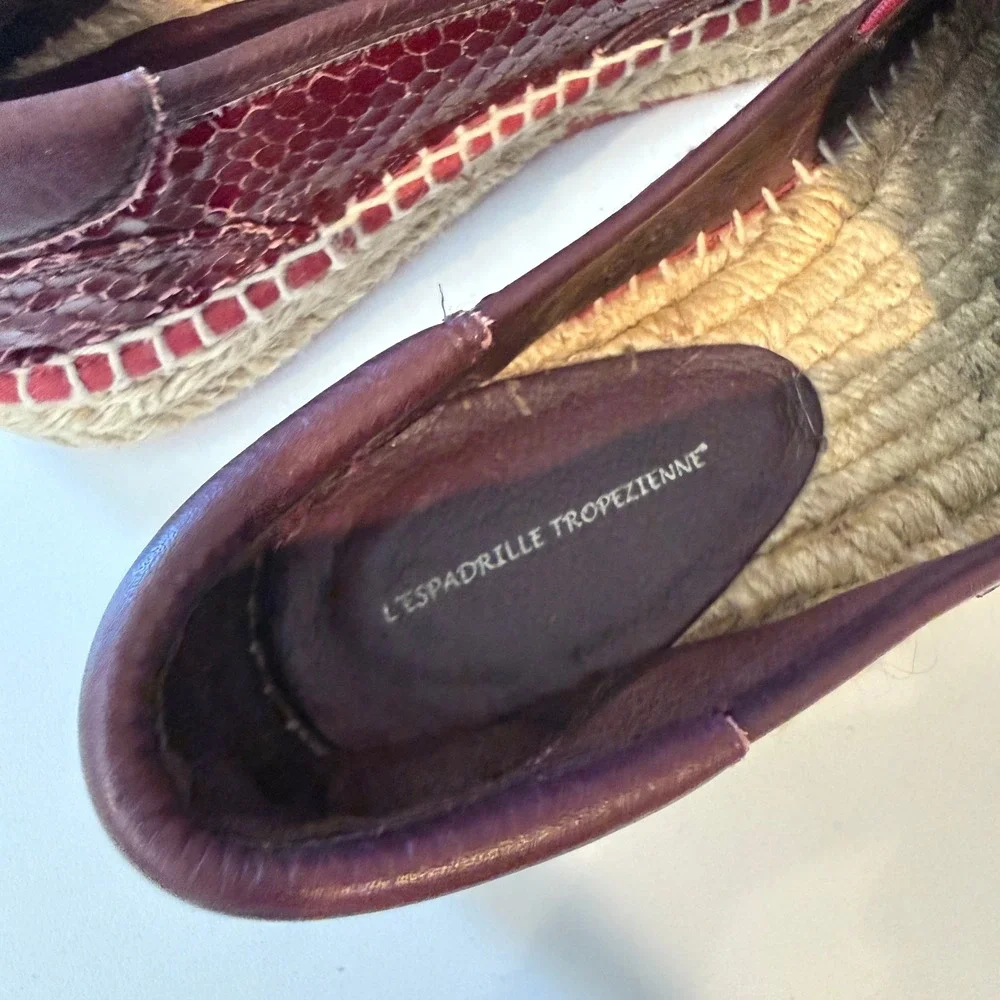 L'Espadrille Tropezienne Burgundy Snakeskin Embossed Leather Espadrille Slip On